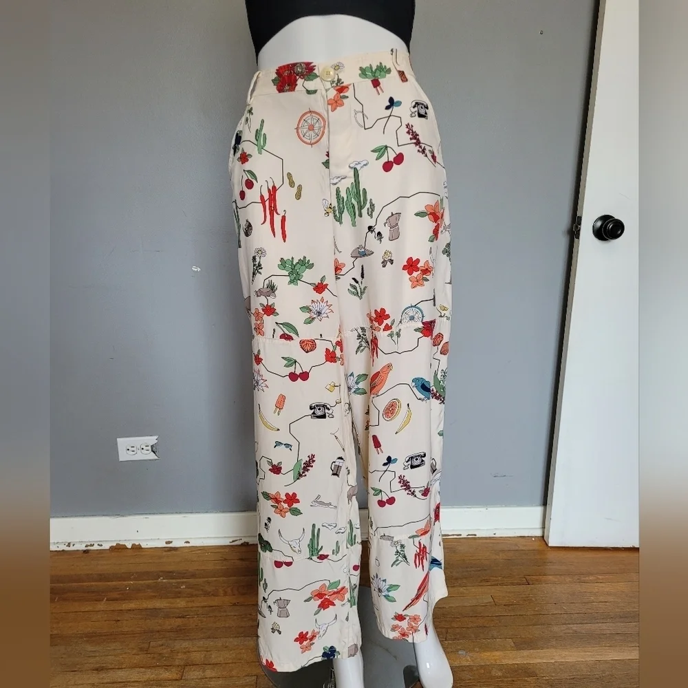 Tory Burch Silk Printed Wide Leg Pants, VGUC, Size 8